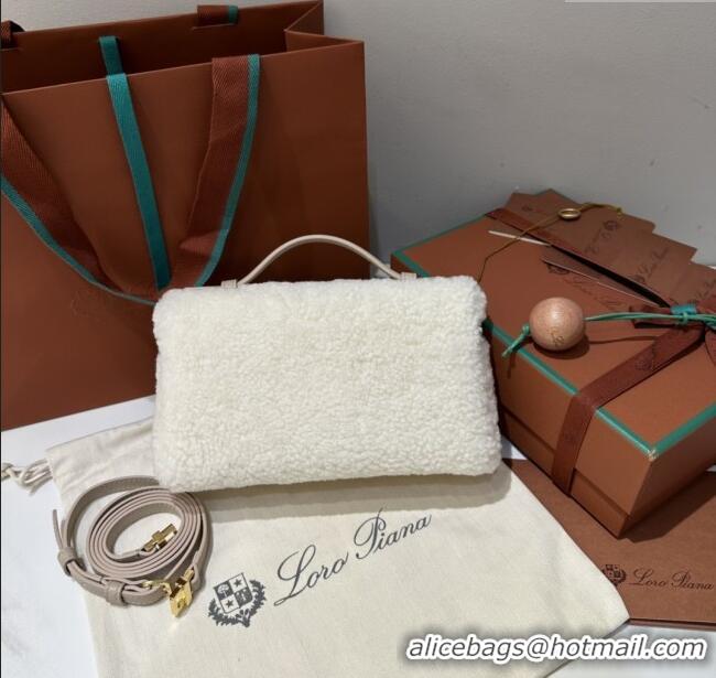 Top Quality Loro Piana LP Extra Pocket Pouch L19 in Shearling & Leather 2301 White 2025