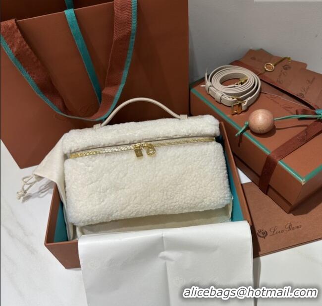 Top Quality Loro Piana LP Extra Pocket Pouch L19 in Shearling & Leather 2301 White 2025