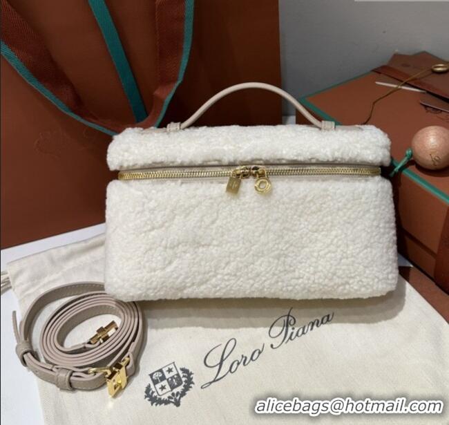 Top Quality Loro Piana LP Extra Pocket Pouch L19 in Shearling & Leather 2301 White 2025