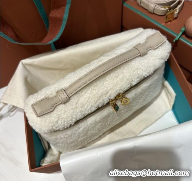 Top Quality Loro Piana LP Extra Pocket Pouch L19 in Shearling & Leather 2301 White 2025