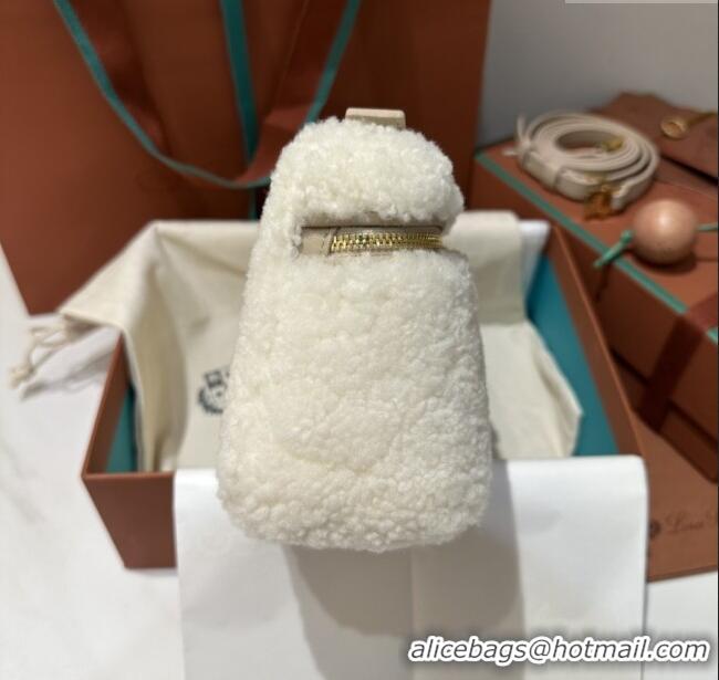 Top Quality Loro Piana LP Extra Pocket Pouch L19 in Shearling & Leather 2301 White 2025