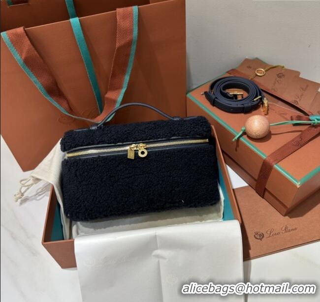 Best Product Loro Piana LP Extra Pocket Pouch L19 in Shearling & Leather 2301 Navy Blue 2025