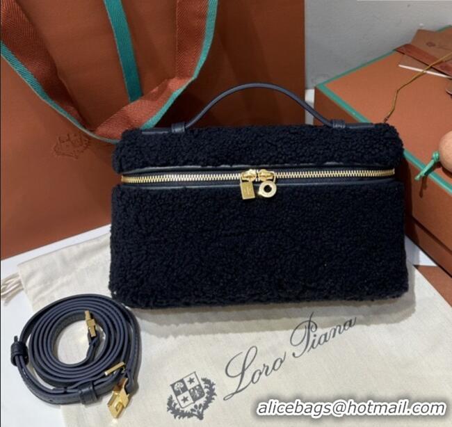 Best Product Loro Piana LP Extra Pocket Pouch L19 in Shearling & Leather 2301 Navy Blue 2025