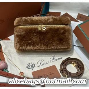 Top Grade Loro Piana LP Extra Pocket Pouch L19 in Shearling & Leather 2301 Brown 2025