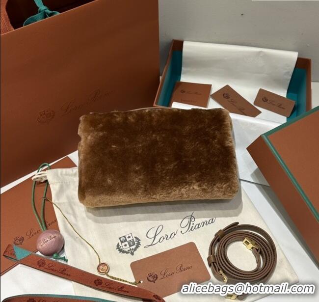 Top Grade Loro Piana LP Extra Pocket Pouch L19 in Shearling & Leather 2301 Brown 2025