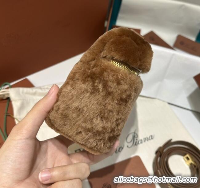 Top Grade Loro Piana LP Extra Pocket Pouch L19 in Shearling & Leather 2301 Brown 2025