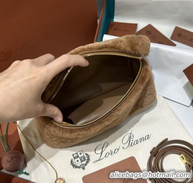 Top Grade Loro Piana LP Extra Pocket Pouch L19 in Shearling & Leather 2301 Brown 2025