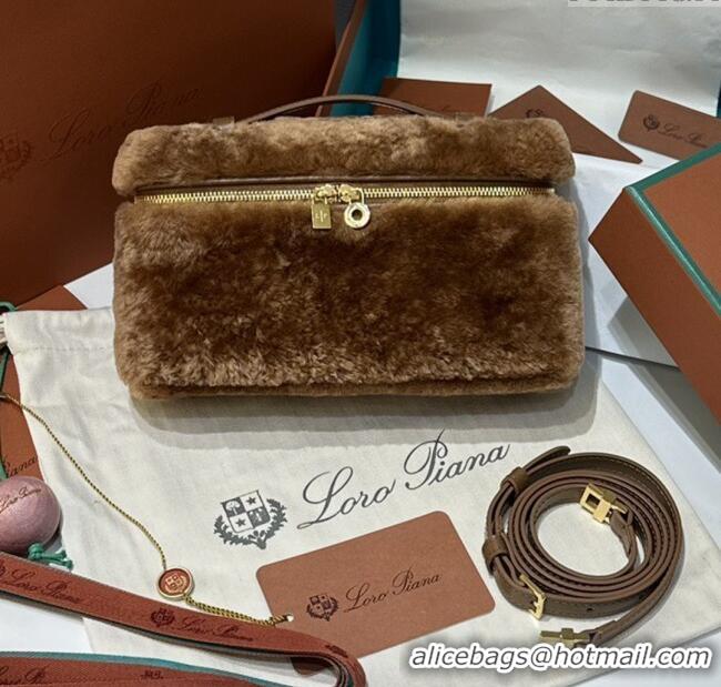 Top Grade Loro Piana LP Extra Pocket Pouch L19 in Shearling & Leather 2301 Brown 2025