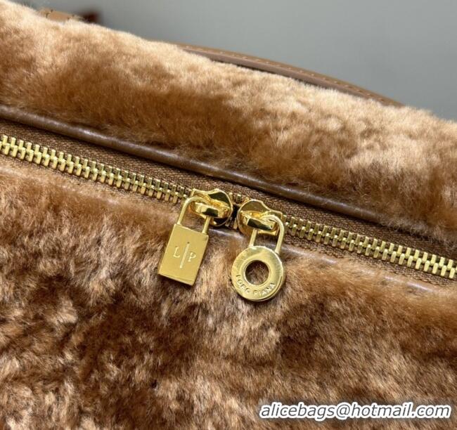 Top Grade Loro Piana LP Extra Pocket Pouch L19 in Shearling & Leather 2301 Brown 2025