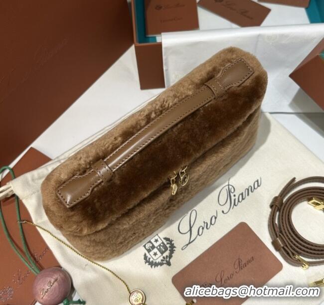 Top Grade Loro Piana LP Extra Pocket Pouch L19 in Shearling & Leather 2301 Brown 2025