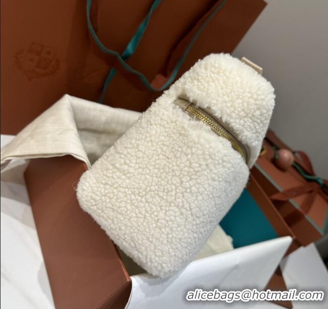 Top Grade Loro Piana LP Extra Pocket Pouch L27 in Shearling & Leather 2302 White 2025