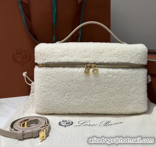 Top Grade Loro Piana LP Extra Pocket Pouch L27 in Shearling & Leather 2302 White 2025