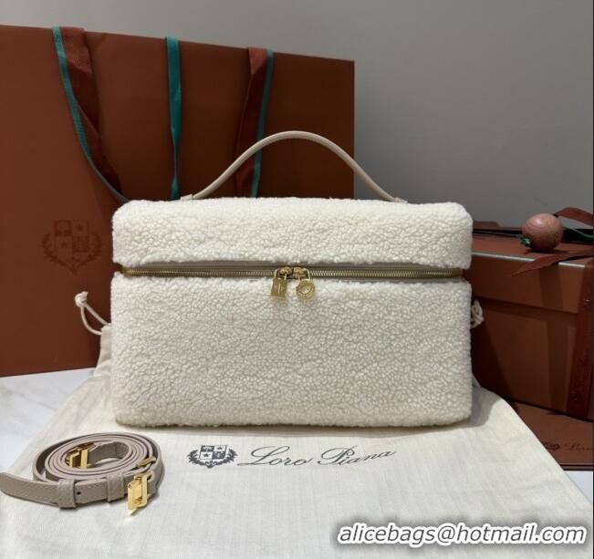 Top Grade Loro Piana LP Extra Pocket Pouch L27 in Shearling & Leather 2302 White 2025