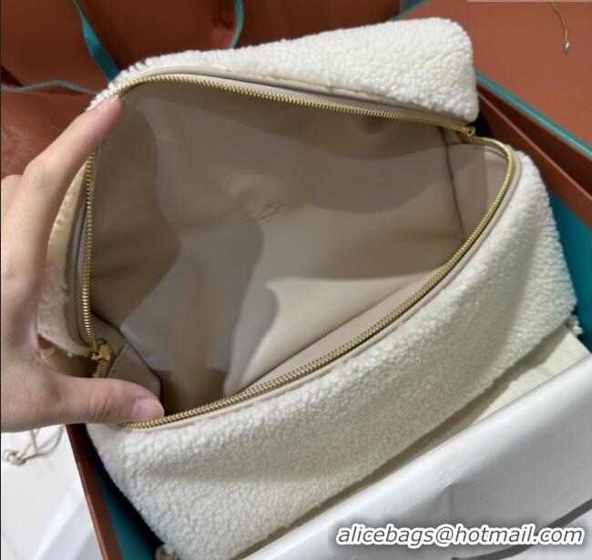 Top Grade Loro Piana LP Extra Pocket Pouch L27 in Shearling & Leather 2302 White 2025