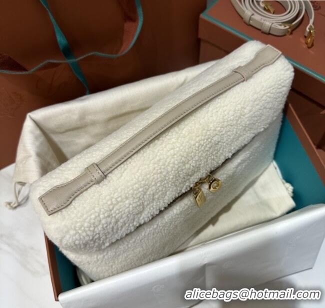 Top Grade Loro Piana LP Extra Pocket Pouch L27 in Shearling & Leather 2302 White 2025