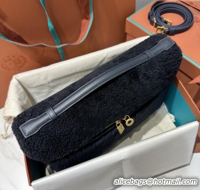 Buy Cheap Loro Piana LP Extra Pocket Pouch L27 in Shearling & Leather 2302 Navy Blue 2025