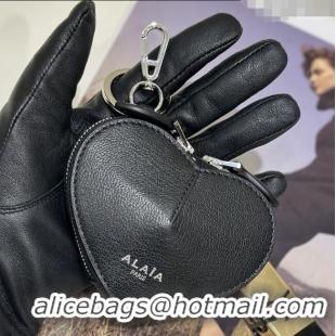Luxury Cheap Alaia LE CŒUR Coin Purse in Goatskin 8841 Black 2025