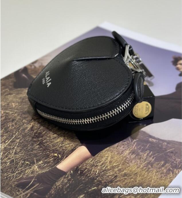 Luxury Cheap Alaia LE CŒUR Coin Purse in Goatskin 8841 Black 2025