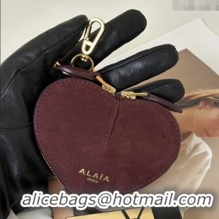 Best Price Alaia LE CŒUR Coin Purse in Suede 8841 Burgundy 2025