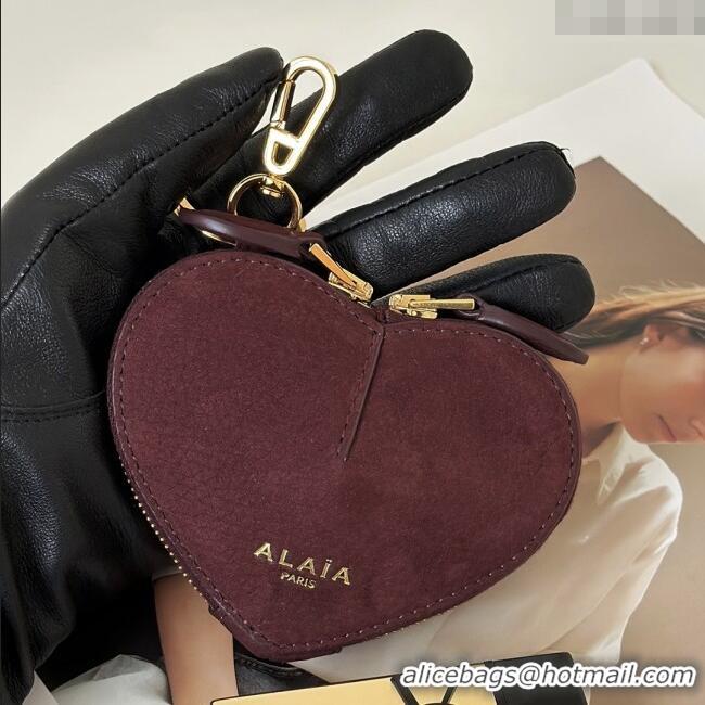 Best Price Alaia LE CŒUR Coin Purse in Suede 8841 Burgundy 2025