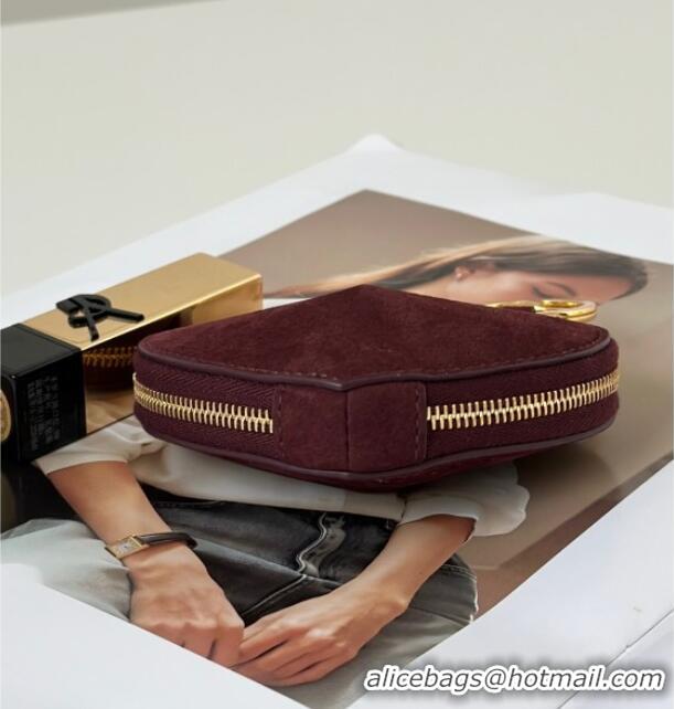 Best Price Alaia LE CŒUR Coin Purse in Suede 8841 Burgundy 2025