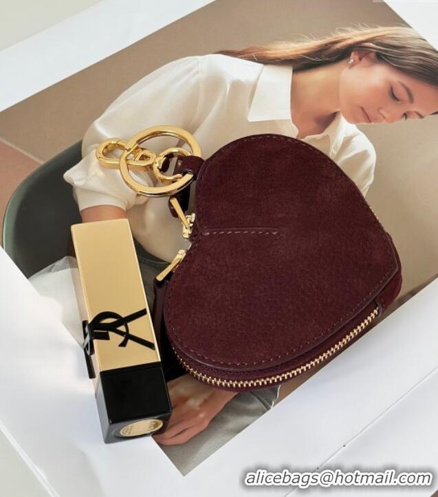 Best Price Alaia LE CŒUR Coin Purse in Suede 8841 Burgundy 2025