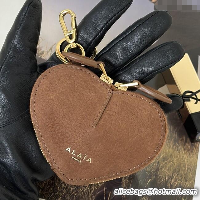 Super Quality Alaia LE CŒUR Coin Purse in Suede 8841 Brown 2025