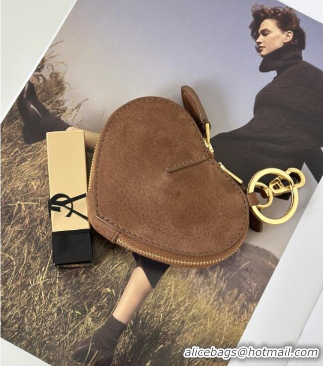 Super Quality Alaia LE CŒUR Coin Purse in Suede 8841 Brown 2025