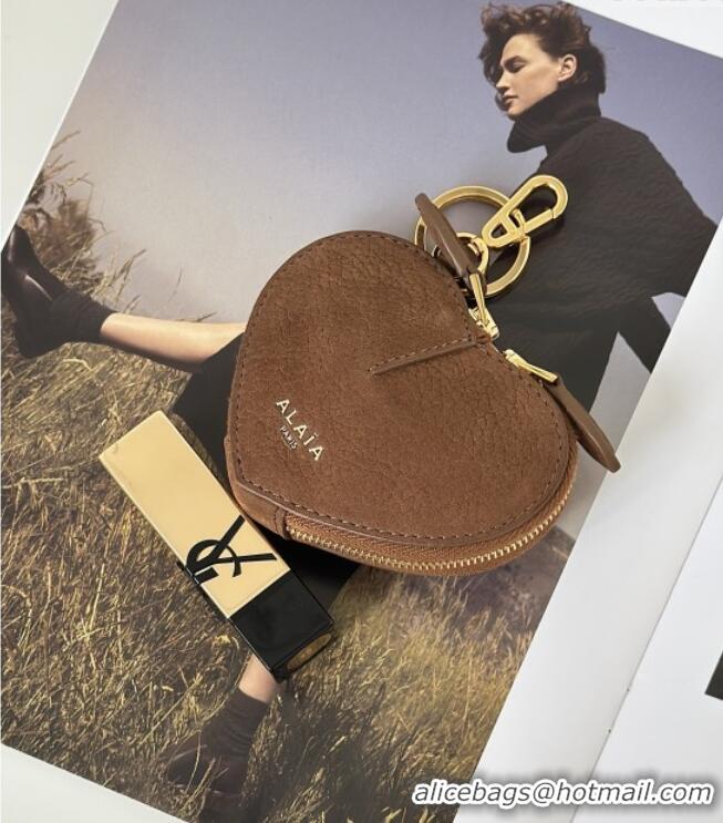 Super Quality Alaia LE CŒUR Coin Purse in Suede 8841 Brown 2025