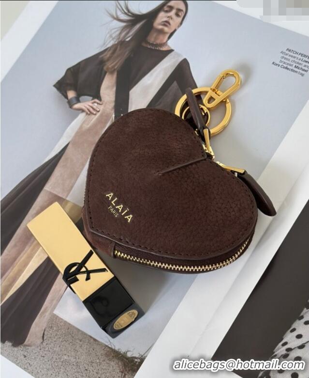 Best Product Alaia LE CŒUR Coin Purse in Suede 8841 Coffee 2025
