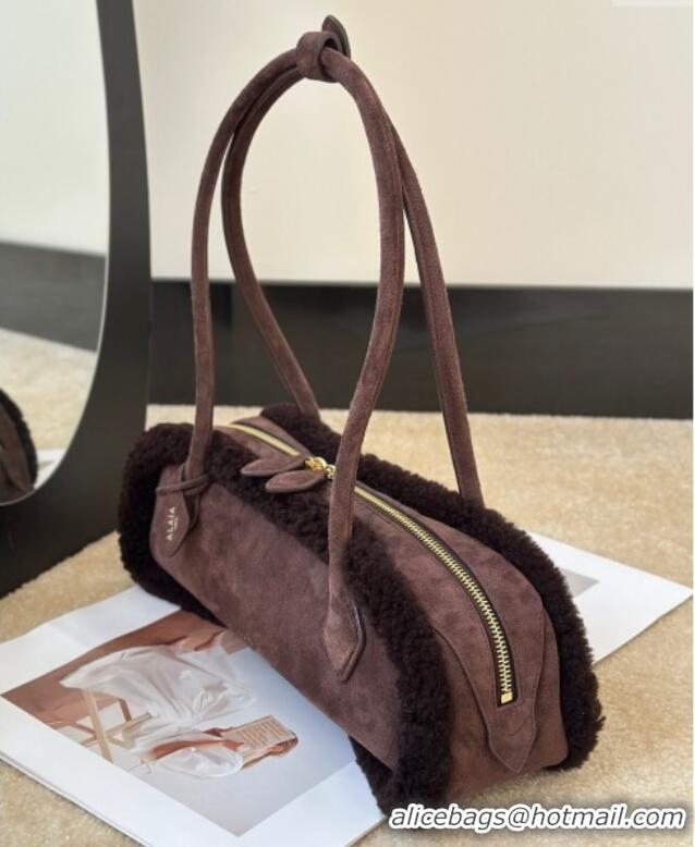 Best Grade Alaia Le Tecket Medium Long Shoulder bag in Suede Leather 8815 Coffee 2025