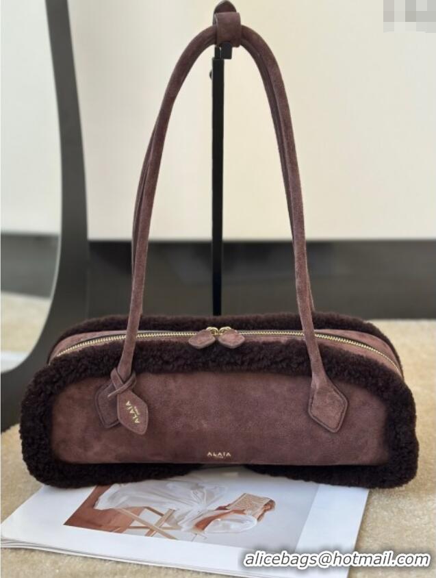 Best Grade Alaia Le Tecket Medium Long Shoulder bag in Suede Leather 8815 Coffee 2025