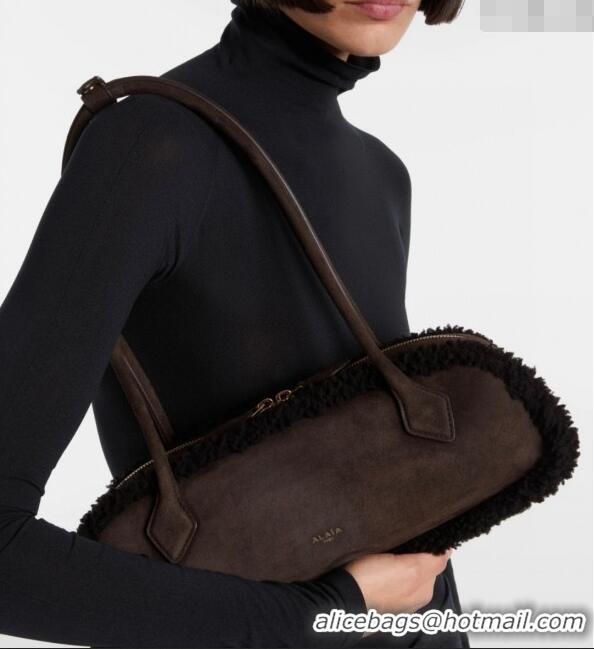 Best Grade Alaia Le Tecket Medium Long Shoulder bag in Suede Leather 8815 Coffee 2025