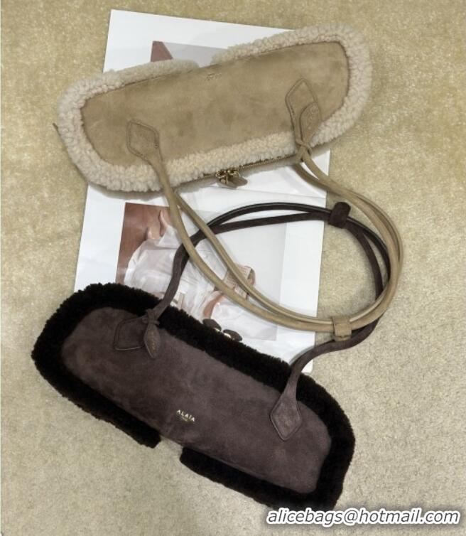 Best Grade Alaia Le Tecket Medium Long Shoulder bag in Suede Leather 8815 Coffee 2025