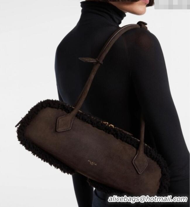 Best Grade Alaia Le Tecket Medium Long Shoulder bag in Suede Leather 8815 Coffee 2025