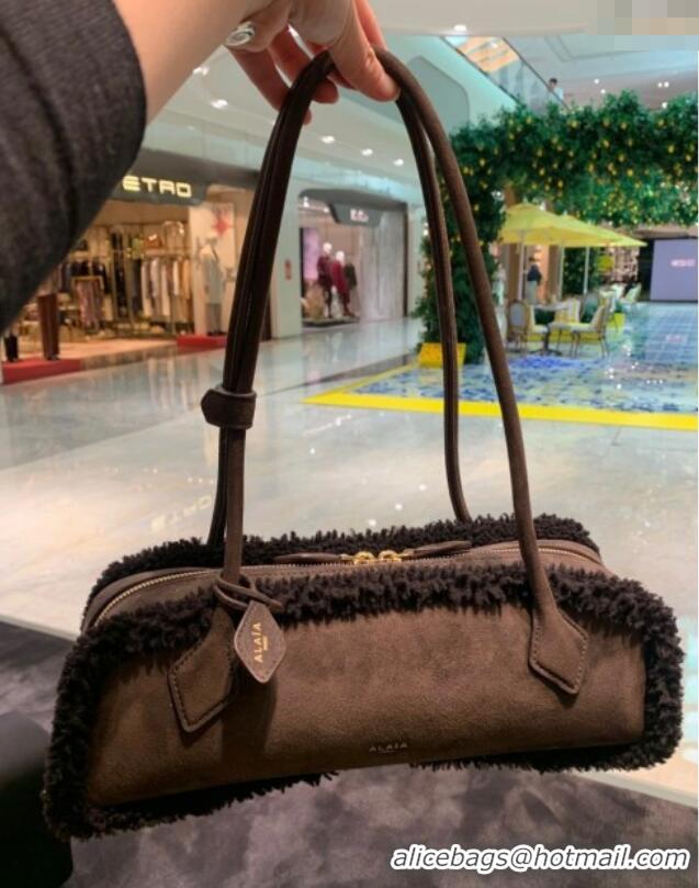 Best Grade Alaia Le Tecket Medium Long Shoulder bag in Suede Leather 8815 Coffee 2025