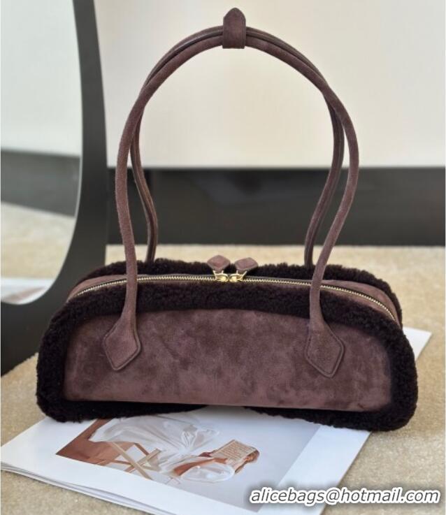 Best Grade Alaia Le Tecket Medium Long Shoulder bag in Suede Leather 8815 Coffee 2025