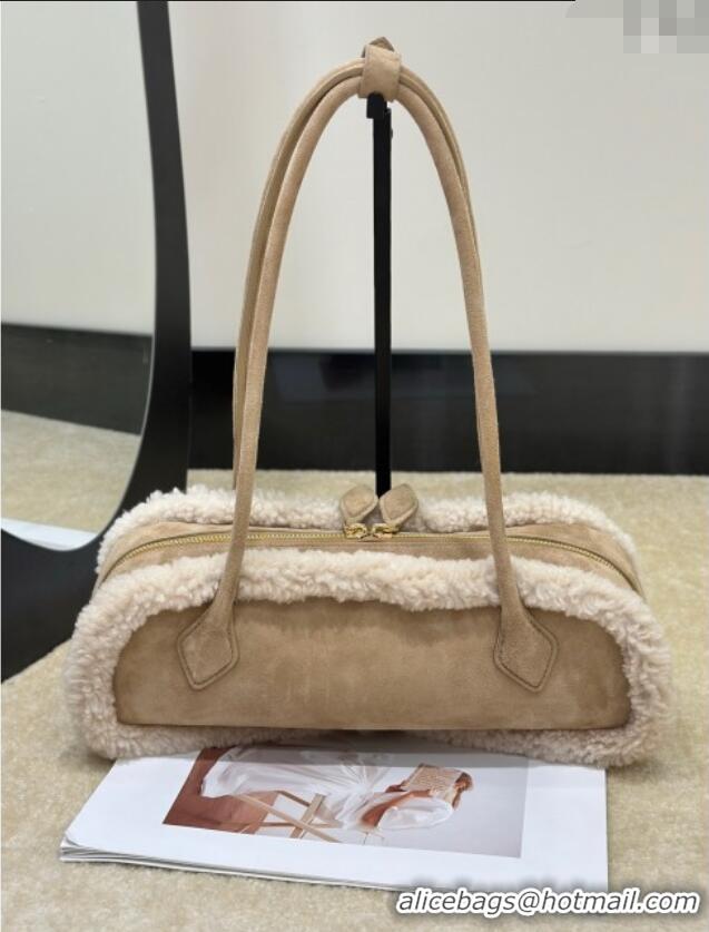 Famous Brand Alaia Le Tecket Medium Long Shoulder bag in Suede Leather 8815 Beige 2025