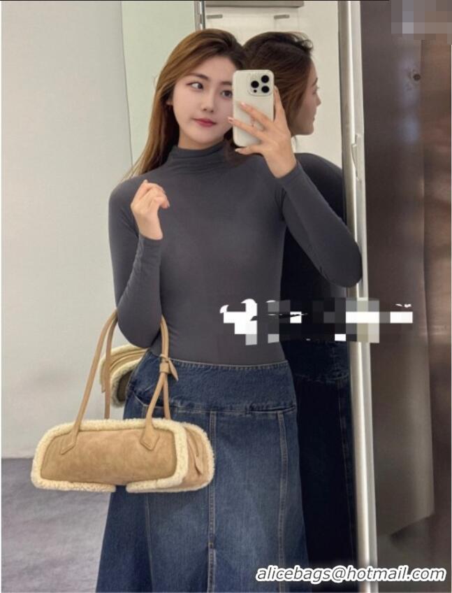 Famous Brand Alaia Le Tecket Medium Long Shoulder bag in Suede Leather 8815 Beige 2025