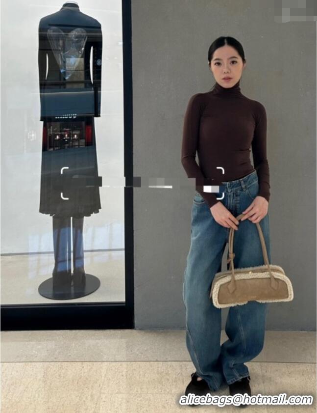 Famous Brand Alaia Le Tecket Medium Long Shoulder bag in Suede Leather 8815 Beige 2025