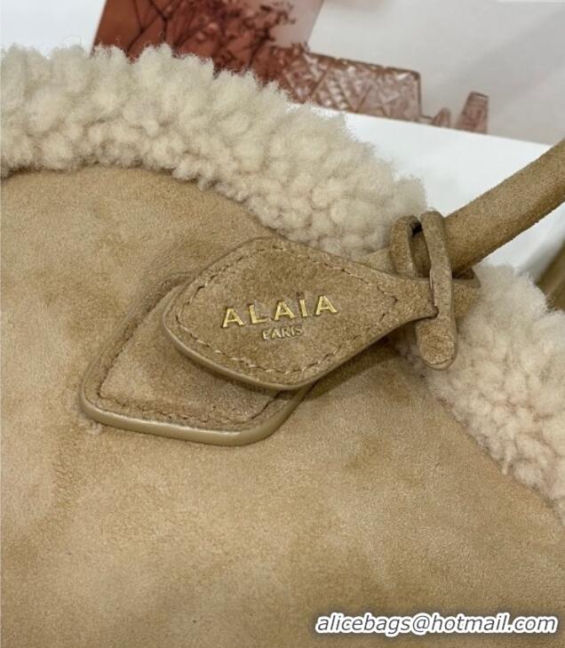 Famous Brand Alaia Le Tecket Medium Long Shoulder bag in Suede Leather 8815 Beige 2025