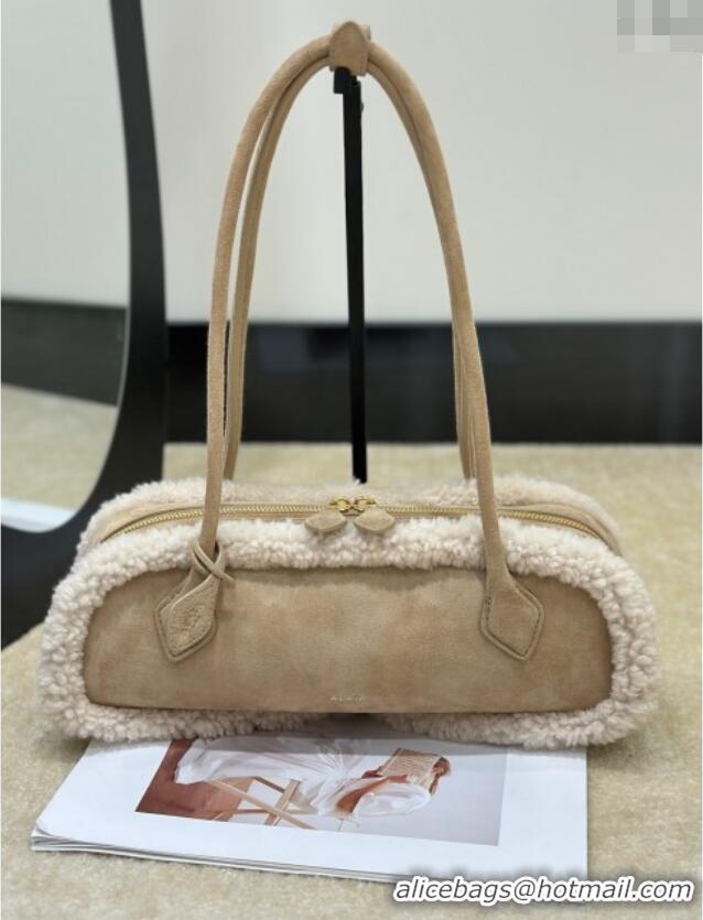 Famous Brand Alaia Le Tecket Medium Long Shoulder bag in Suede Leather 8815 Beige 2025
