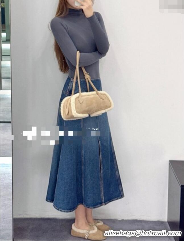 Famous Brand Alaia Le Tecket Medium Long Shoulder bag in Suede Leather 8815 Beige 2025