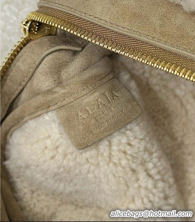 Famous Brand Alaia Le Tecket Medium Long Shoulder bag in Suede Leather 8815 Beige 2025