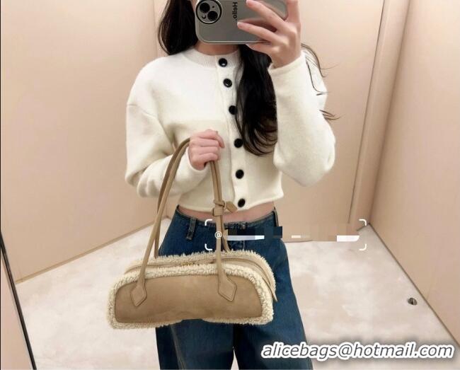 Famous Brand Alaia Le Tecket Medium Long Shoulder bag in Suede Leather 8815 Beige 2025