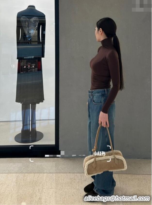 Famous Brand Alaia Le Tecket Medium Long Shoulder bag in Suede Leather 8815 Beige 2025