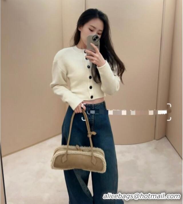 Famous Brand Alaia Le Tecket Medium Long Shoulder bag in Suede Leather 8815 Beige 2025