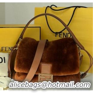 Shop Cheap Fendi Mamma Baguette Medium Bag in Shearling 8693L Brown 2025 Top