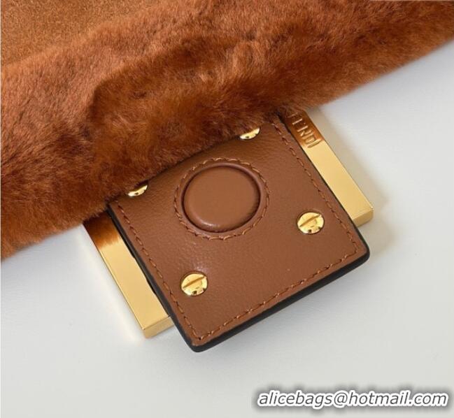 Shop Cheap Fendi Mamma Baguette Medium Bag in Shearling 8693L Brown 2025 Top
