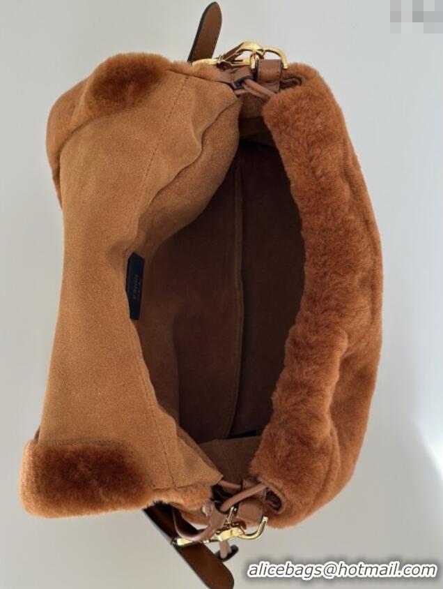 Shop Cheap Fendi Mamma Baguette Medium Bag in Shearling 8693L Brown 2025 Top